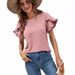 cross-border Supply 2025 Summer New Solid Color Round Neck Lace Short-sleeve Women's Top Casual T-shirt_ecoleips.com