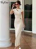 Hugcitar Fashion Solid Short Sleeve Hollow Out Backless Tie Flower Maxi Dress Summer Women Y2K Clothes Birthday Party Festival_ecoleips.com