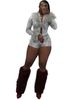 Women's Clothing Women's Elegant Fuzzy Gold Stamped Stretch Cardigan And Shorts Two Piece Set For Formal & Casual For Women_ecoleips.com