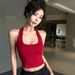 Spicy Girl Hollow-out Off-shoulder Halter Neck Camisole With Built-in Chest Pads, Suitable For Layering Or Wearing As A_ecoleips.com