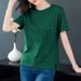 Summer 2026 Short-Sleeved T-Shirt For Women, Loose Korean Style, Round Neck, Solid Color, Large Size Embroidered Top, Tr_ecoleips.com