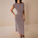 2026 European And American Fashion Casual Color-Block Striped Waist-Cinching Round-Neck Short-Sleeve_ecoleips.com