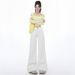 Wholesale White Non-tight-fitting Flared Jeans For Women, Spring High-waisted Slimming Loose Wide-leg Stretchy Extended_ecoleips.com