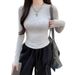 Spice Girl Slim Short Bottom Long Sleeve T-Shirt Sexy Figure Long Sleeve Bottom Top_ecoleips.com