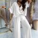 Women's Clothing V Neck Bat Sleeve Casual Loose Wide Leg Pants Suit_ecoleips.com