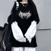 Women Atrocity Print Graphic Fake Two Long Sleeved T-shirts Fashion Gothic Retro Casual Loose Fake Two Long Sleeved T Shirt_ecoleips.com