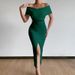Wo's Spring 2024 New High-End Elegant European And American Cross-Border Off-Shoulder Belted Slit Dress For_ecoleips.com