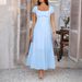 Voya Women's European And American Foreign Trade 2025 Spring Summer Elegant Solid Color Tie Pleated Puff Sleeve French Dress_ecoleips.com