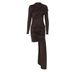 Women's 2025 Autumn New Fashion Slim Fit Round Neck Gathered Bodycon Ribbon Long Sleeve Dress Wholesale_ecoleips.com