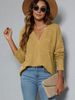 Women's V-neck, Short In The Front, Long In The Back, Casual, With Side Pockets, Long-sleeved Knit Top_ecoleips.com