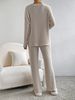 Audday Two-Piece For Women 2025 Autumn New Fashion Casual Straight-Leg Pants Elegant Loose V-Neck Ribbed Knit Set_ecoleips.com