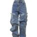 "Button-Front Relaxed Denim Pants - Decorative Stitching & Loose Fit (Blue/Light Blue/Dark Gray, S-XXL)"_ecoleips.com