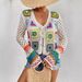 Women's Clothing Retro Ethnic Style Hook Flower Rainbow Long Sleeved Cardigan Hand Knitted Sweater Hollow Knitted Top_ecoleips.com