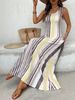 Summer Women's Striped Print U Neck Sleeveless Vest Long Dress_ecoleips.com