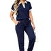 Women's Casual Polo Collar Printed T-Shirt And Cropped Pants Set Elastic Waist Drawstring Spring Summer_ecoleips.com
