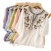 Women's Embroidered Cotton Linen Blend Pullover Loose Fit Casual Summer Shirt Retro Ethnic Literary Style Heavy Duty Top_ecoleips.com