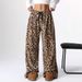 Leopard Print Wide Leg Pants for Women Casual Floor Length Straight Trousers European American Trendy Style_ecoleips.com