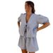 Women's Clothing Summer Lace Up Plaid Top Suit Casual Loose High Waist Wide Leg Pants Women's Short Sleeve_ecoleips.com