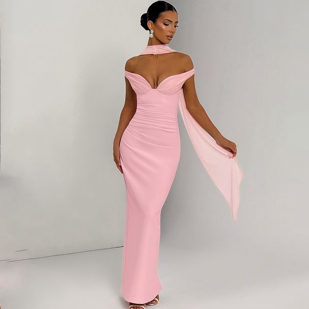 Fashion 2025 Summer New Women's Sexy Elegant V-neck Slim Fit Slit Ribbon Dress Wholesale_ecoleips.com