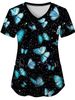 Butterfly Pattern 3D Print Dual Pockets V-neck Top Comfortable Functional Care Short Sleeve Uniform For Nurse Women's Clothing_ecoleips.com