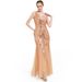 Women's retro sequined mesh elegant dress, party deep V-neck sexy long wedding dress for women_ecoleips.com