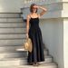 Women's Clothing Summer Sexy Black Suspender Square Neck Off Shoulder Slim Commuting Fashion Casual Temperament Dress Women_ecoleips.com
