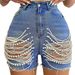 2025 European And American Beaded Chain Summer Outfit, Distressed Cross-border Hot Pants, Women's Handmade High-Waisted_ecoleips.com