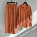 Women's 2-Piece Plus Size 2025 Cotton Linen Shirt Set High Waist Loose Long Pants_ecoleips.com