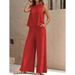 Women's Elegant Two-Piece Suit Solid Color round Neck Vest & Wide Leg Pants Set for Autumn Winter Cross Neck Wide Leggings Outfit_ecoleips.com