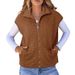 Women's Zip-Up Waffle Knit Sleeveless Oversized Vest With Pockets - Lightweight Layering Piece For Casual & Work Outfits (S-3XL, Multiple Colors)_ecoleips.com