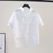 Women's Clothing Cotton Simple Summer Thin Short Sleeved Shirt Women Loose Medium Length Single Pocket Cardigan Shirt_ecoleips.com