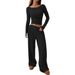 Women's Clothing Fashion Off Shoulder Slim Fit Women's Long Sleeved Two Piece Set American Style Trousers_ecoleips.com