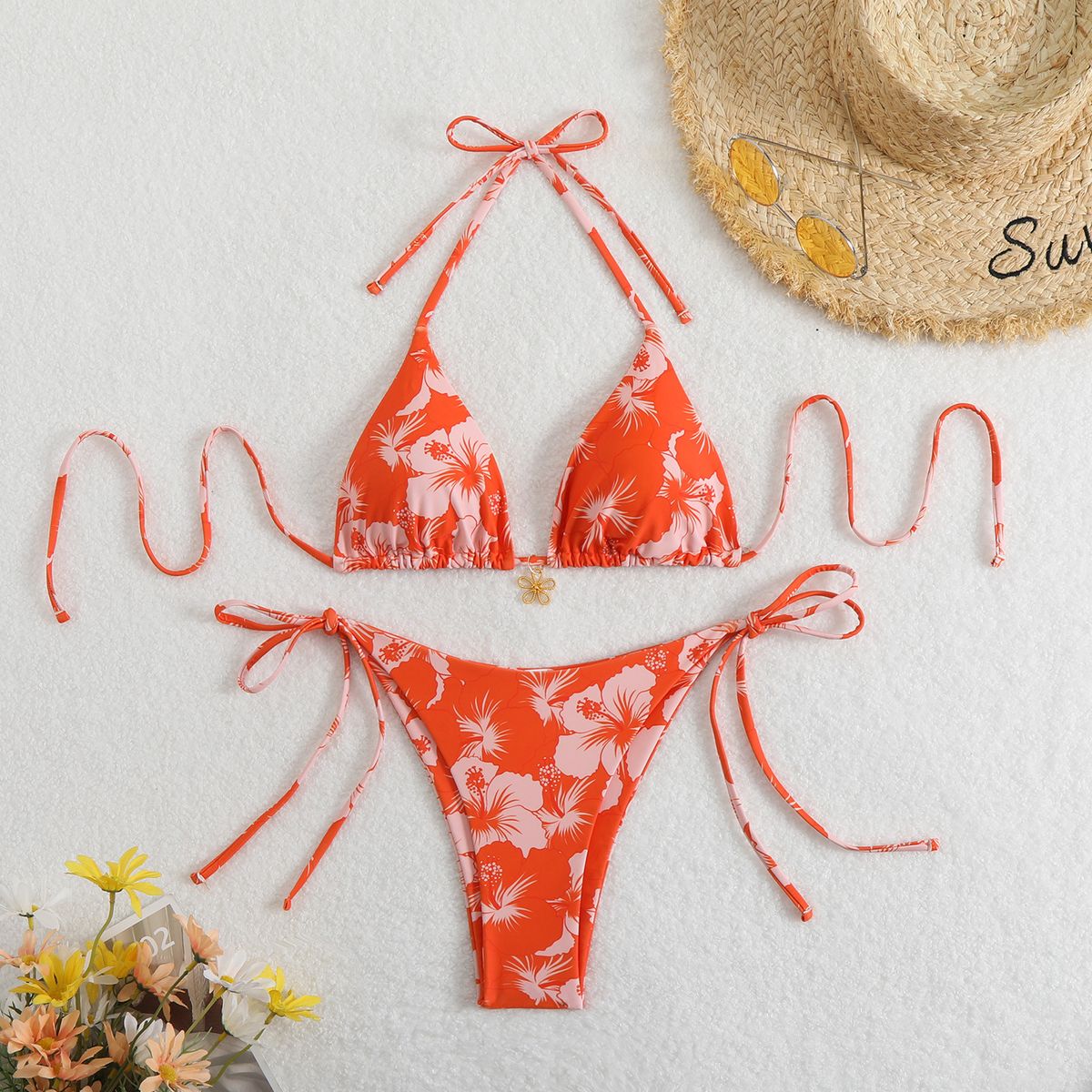 New European And American Bikini Two Piece Swimsuit Women's Backless Sexy Straps Digital Printing_ecoleips.com