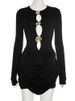 Mozision Hollow Out Long Sleeve Sexy Mini Dress Women Autumn Winter Button O Neck High Waist Ruched Club Party Dresses Elegant_ecoleips.com