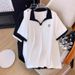 Women's Clothing Plus Size Loose Slim Straight Shoulder POLO Collar Short Sleeved T Shirt_ecoleips.com