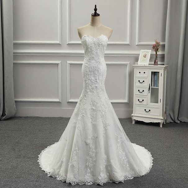 Wedding Dress New Style Tube Top Slim Fishtail Trailing Sweet Lace French Light Luxury Bride Going Out Light Wedding Dress Spring_ecoleips.com