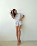 K New Simple And Comfortable Solid Color Knitted Short Sleeve Elastic Waist Shorts Home Clothes Two Piece Set For Women_ecoleips.com