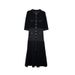 Women's Clothing Autumn Gold Thread Round Neck Hook Flower Single Breasted Hollow Slim Knitted Dress_ecoleips.com