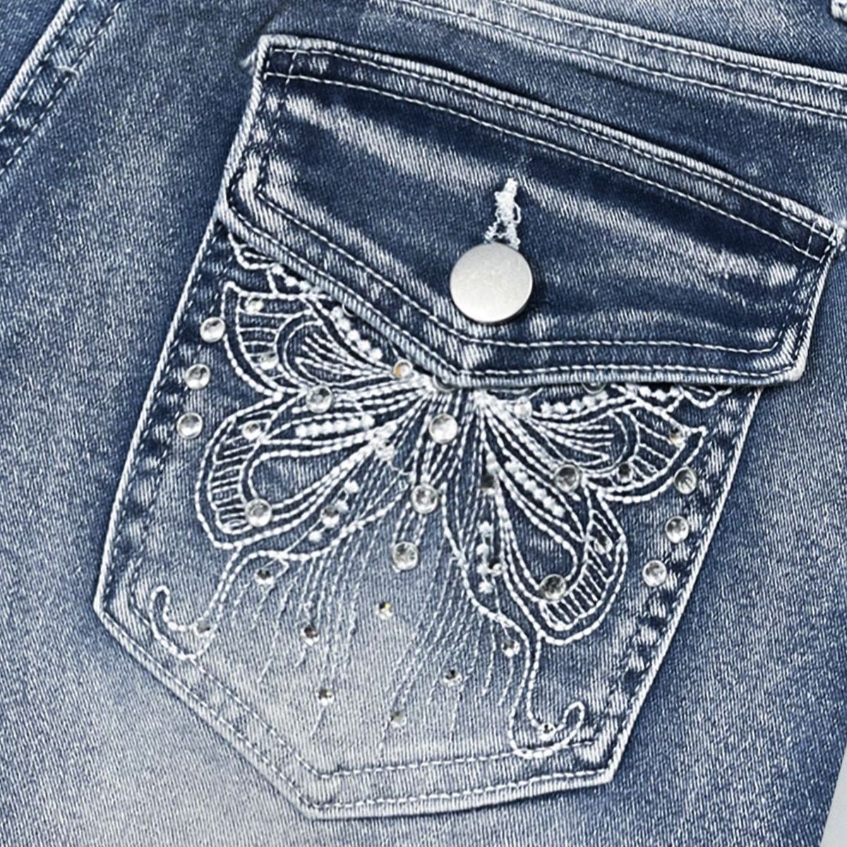 Women's Butterfly Rhinestone Embroidered Denim Mini Skirt Light Blue Washed Sexy Bodycon High Waist Wholesale_ecoleips.com