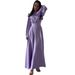 Women's Flowy Long-Sleeve Dress With Elastic Waist – Breathable Knit Fabric, Solid Color Maxi Dress For Summer, Boho & Vacation Style_ecoleips.com