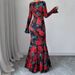 Spring Autumn Elegant Bodycon Dress With Rose Floral Pattern Long Slim Fit Round Neck Slightly Flared Sleeves_ecoleips.com