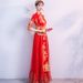 Elegant Red Qipao Cheongsam Dress For Bride Wedding Banquet, Long Sleeve Vintage Chinese Traditional Dress With Floral Embroidery_ecoleips.com