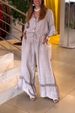 Women's Clothing Summer Jumpsuit Casual Solid Color Lapel Ruffle Sleeves Mid Waist Pocket Jumpsuit_ecoleips.com