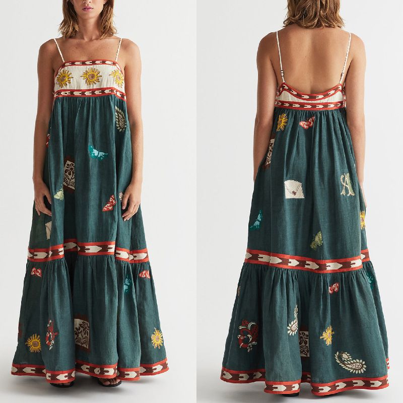 Cross-border Foreign Trade Independent Site 2024 New European American Sexy Strap Dress With Positioning Print_ecoleips.com