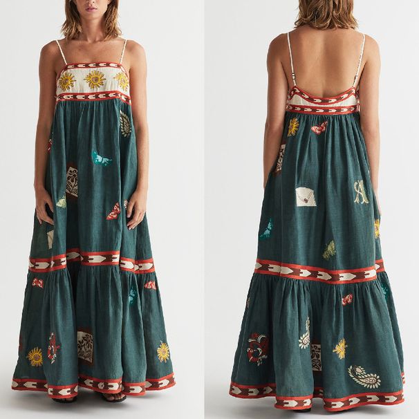 Cross-border Foreign Trade Independent Site 2024 New European American Sexy Strap Dress With Positioning Print_ecoleips.com