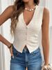 2026 European And American Foreign Trade Casual New Simple Versatile V-Neck Three-Button Women's Tank Top T-Shirt_ecoleips.com