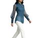 Elegant Slimming Side Button Patchwork Organza Denim Shirt Women's Fashion Top_ecoleips.com