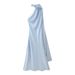 Women's Slim Fit Long Dress Fashionable Summer Halter Neck Backless Simple Flowing Ribbon Detail_ecoleips.com