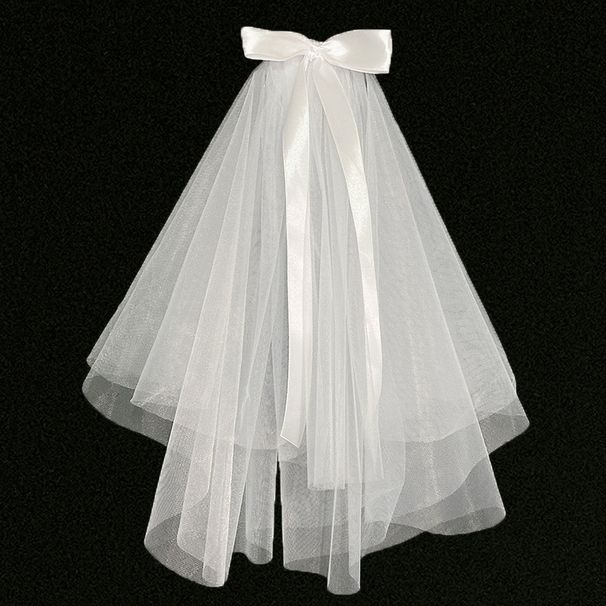 Double-Layer Pearl & Ribbon Bow Wedding Veil – Glow-in-the-Dark Bridal Hair Accessory For Photos (60-80cm, White With Pearls)_ecoleips.com