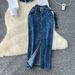 Women's Clothing Two Piece Long Sleeved Shirt Women's Belt Waist Denim Skirt Two Piece Suit_ecoleips.com